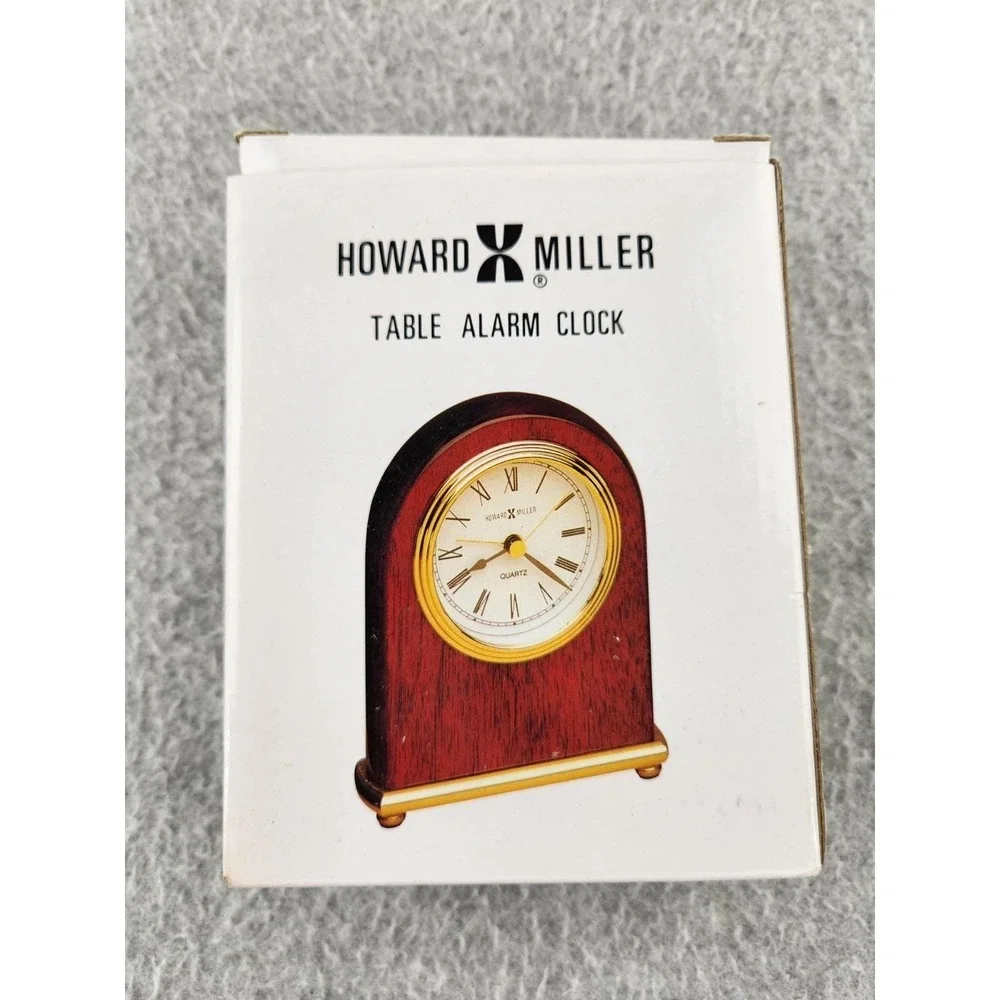 Vtg Howard Miller Desk Alarm Clock Mahogany Wood Grain Look Brass Table Battery